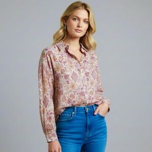 Olivaceous Top Floral Hi Low Purple Print Floral Long Sleeve Blouse S Boho Chic